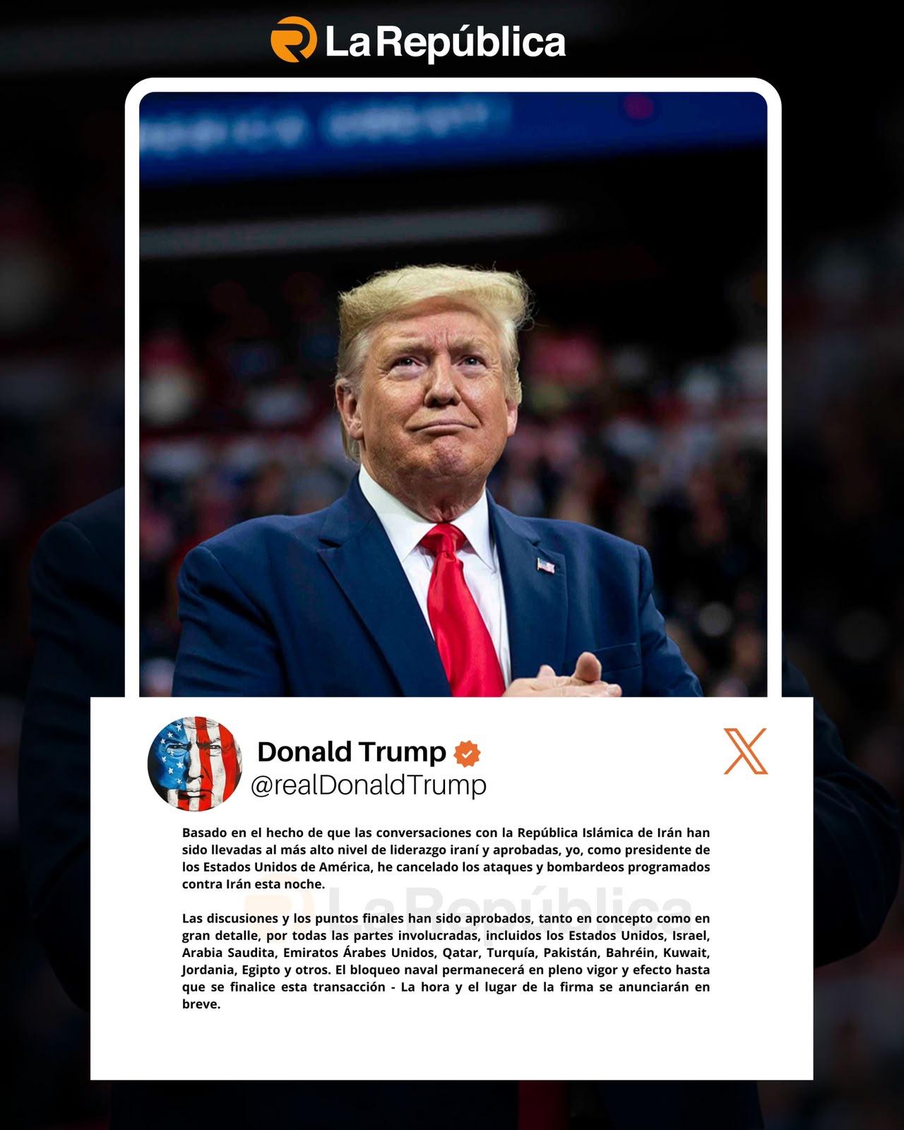 El presidente de Estados Unidos, Donald Trump, anuncia la cancelación de ataques y bombardeos planificados contra Irán tras avances en conve - Cover Image